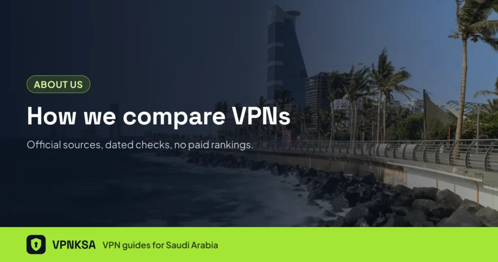 How VPNKSA compares VPNs, over a photo of the Jeddah corniche
