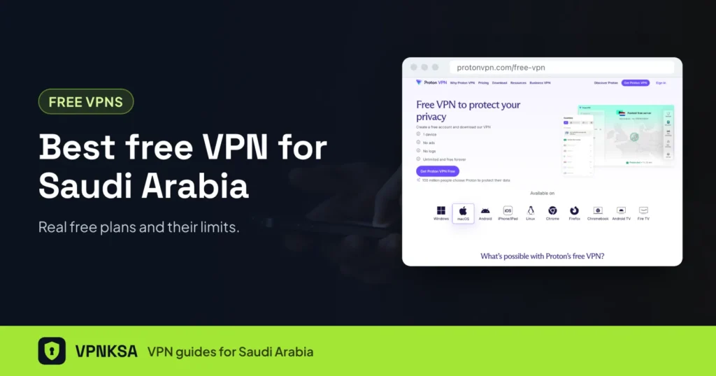 Best free VPN for Saudi Arabia, with Proton VPN's free plan page