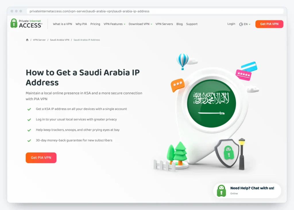 Private Internet Access's official page on getting a Saudi Arabia IP address